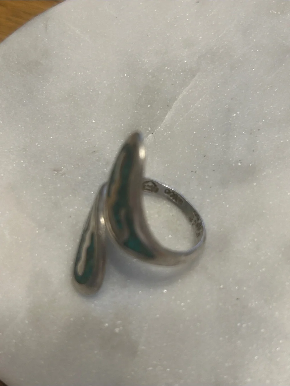 Sterling Silver Turquoise Inlay Wrap Bypass Ring - Women's Green Stone Jewelry
